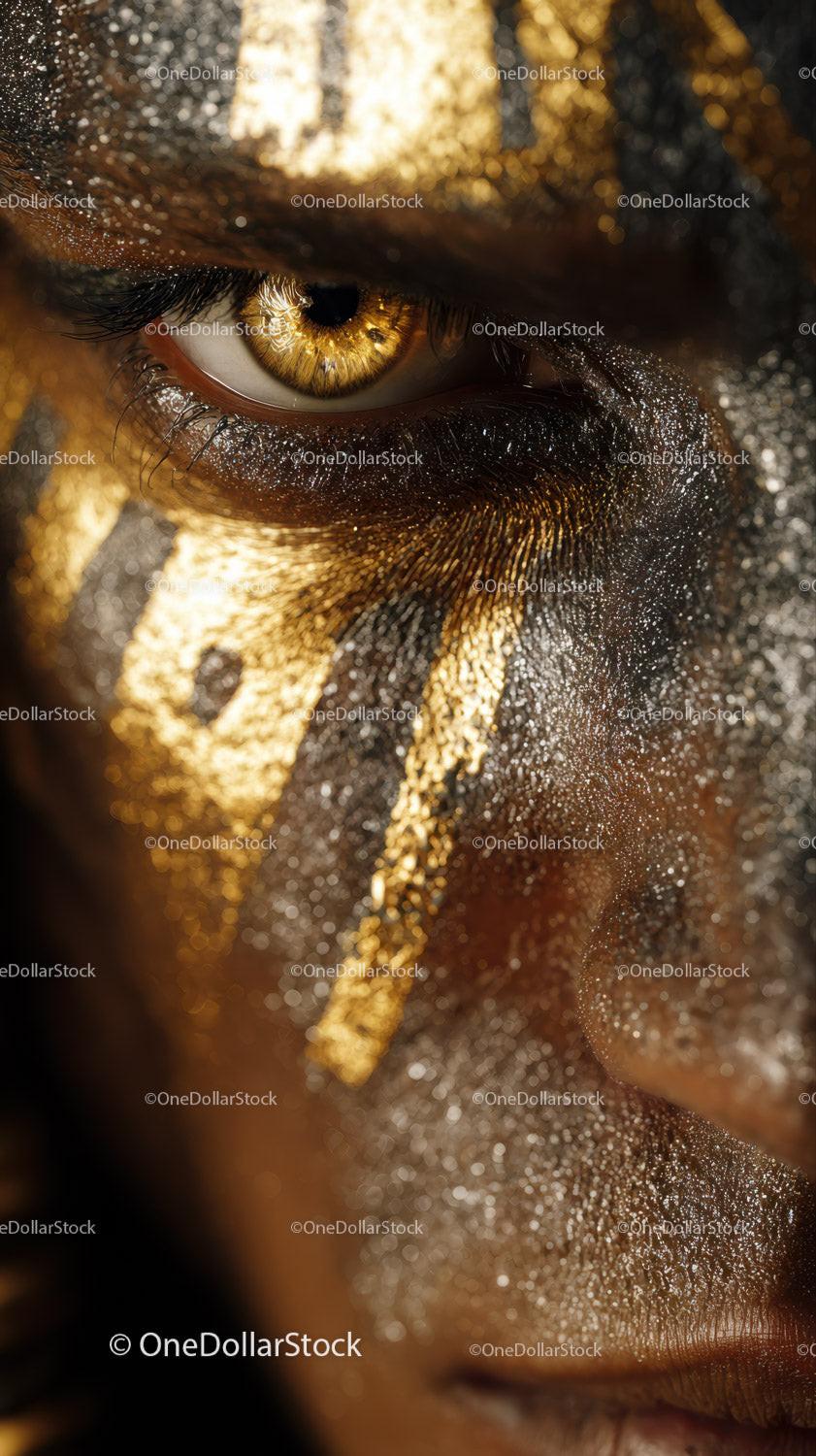 Close-up of An African Tribal Face with Gold Metallic Body Art Stock Photo Bundle preview 21