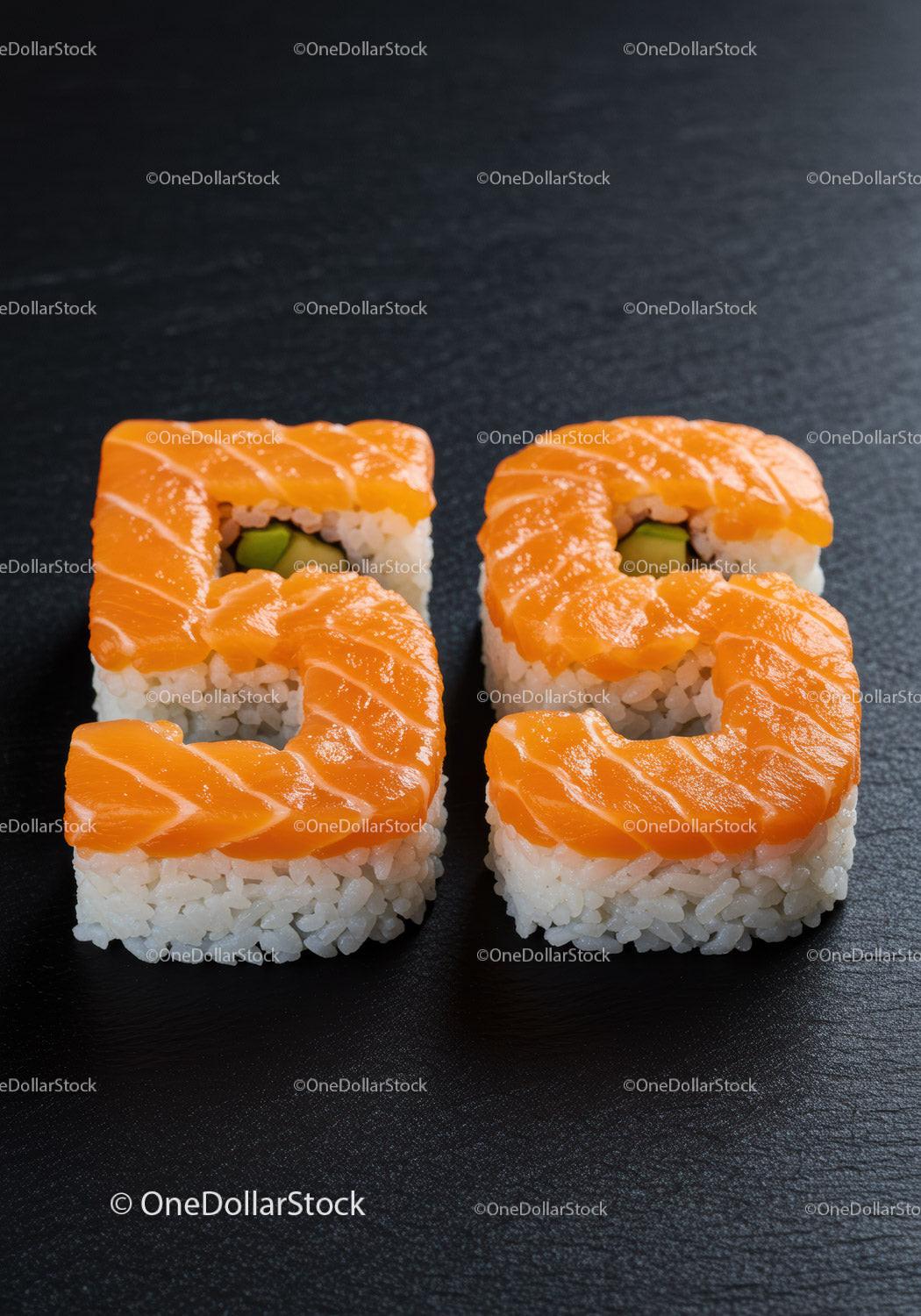Creative Sushi Rolls Shaped as Number Fifty Five