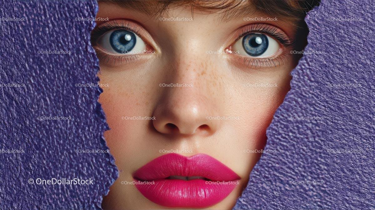 Beautiful Woman with Radiant Pink Lips and Artistic Background Stock Photo Bundle preview 7
