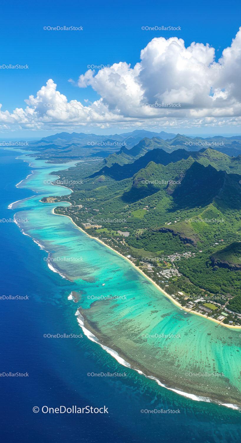 Stunning Tropical Coastal Landscape with Mountains and Clear Blue Ocean