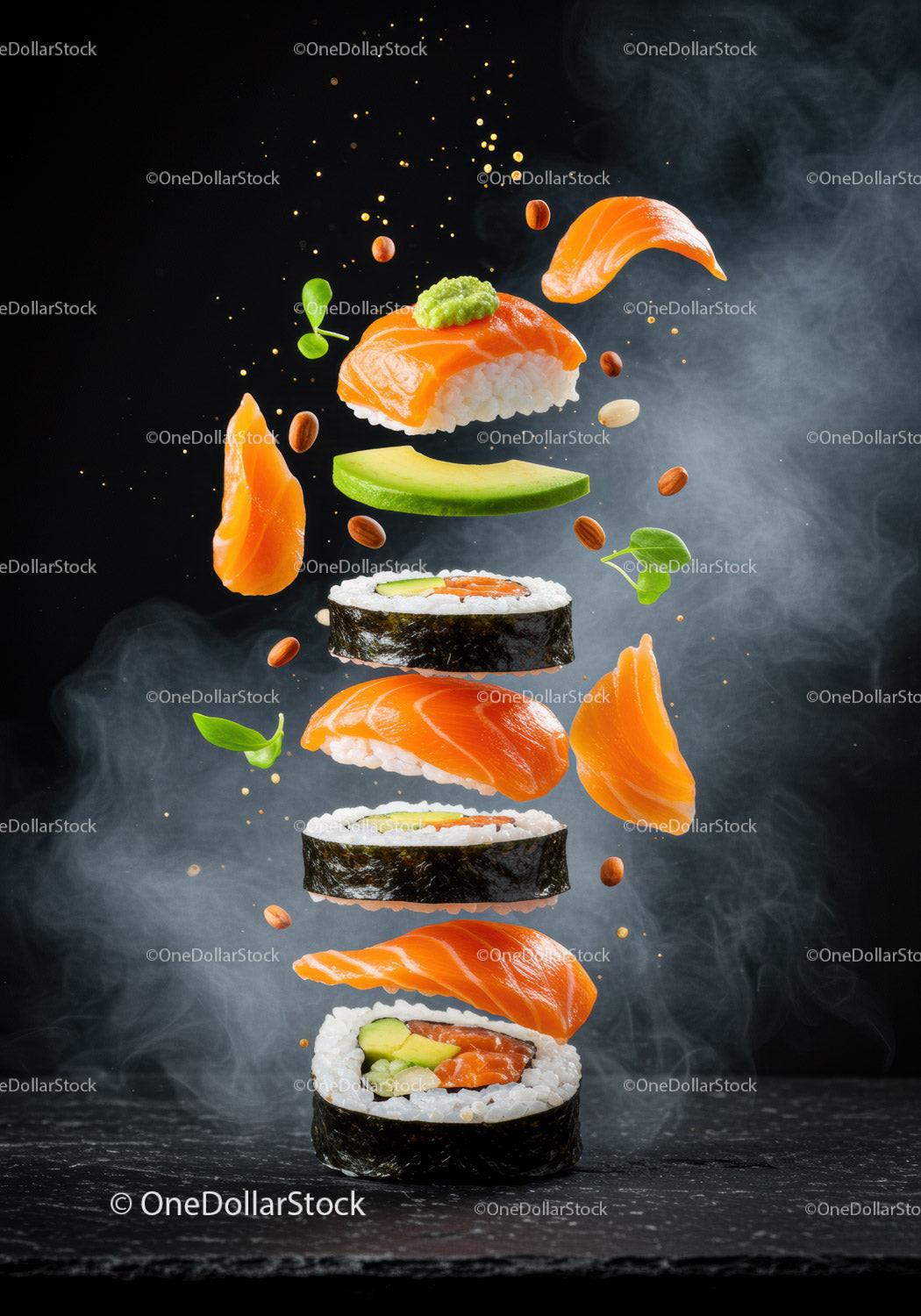 Deconstructed Fresh Salmon Sushi Roll with Ingredients