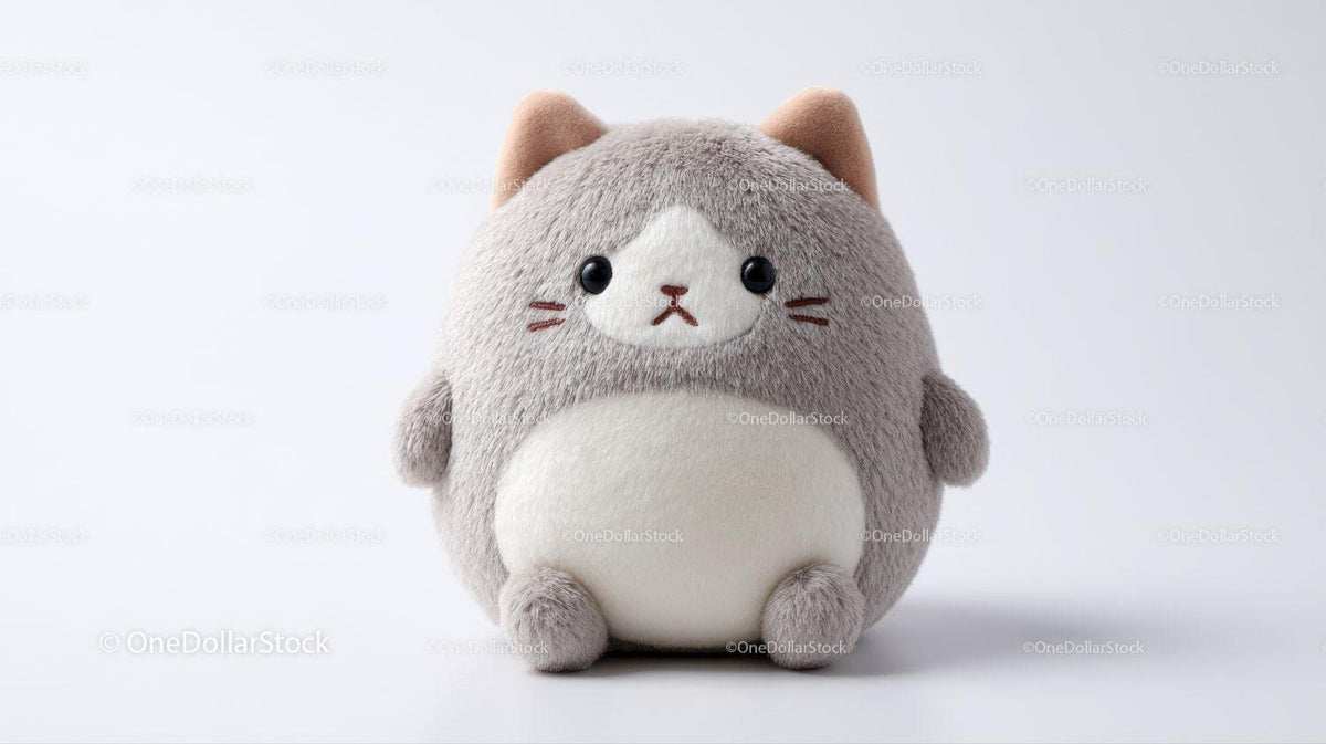 Cute Plush Cat Toy in Soft Brown and White with Black Details Stock Photo Bundle preview 34