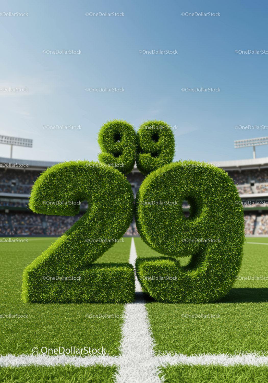 Grass covered 29 degree symbol on soccer field