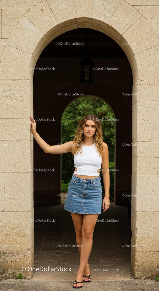 Casual Summer Look of Young Woman in Denim Skirt Stock Photo Bundle preview 6