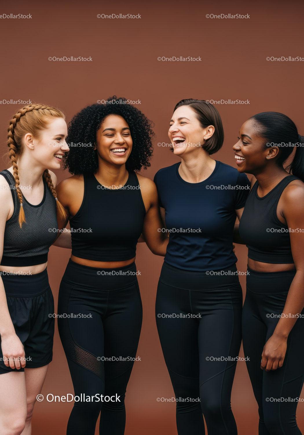 Happy diverse women enjoying fitness moment indoors