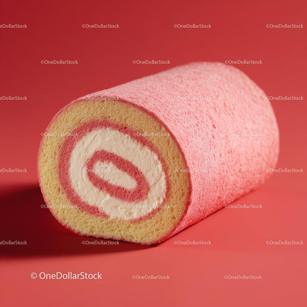Pink Velvet Cake Roll with Cream Filling in Bright Red Background Stock Photo Bundle preview 14