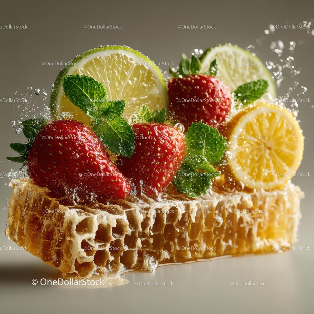 Fresh Honeycomb with Strawberries and Lime Garnish Stock Photo Bundle preview 24