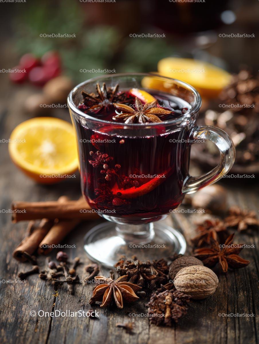 Delicious Mulled Wine with Spices and Citrus Ingredients Stock Photo Bundle preview 17