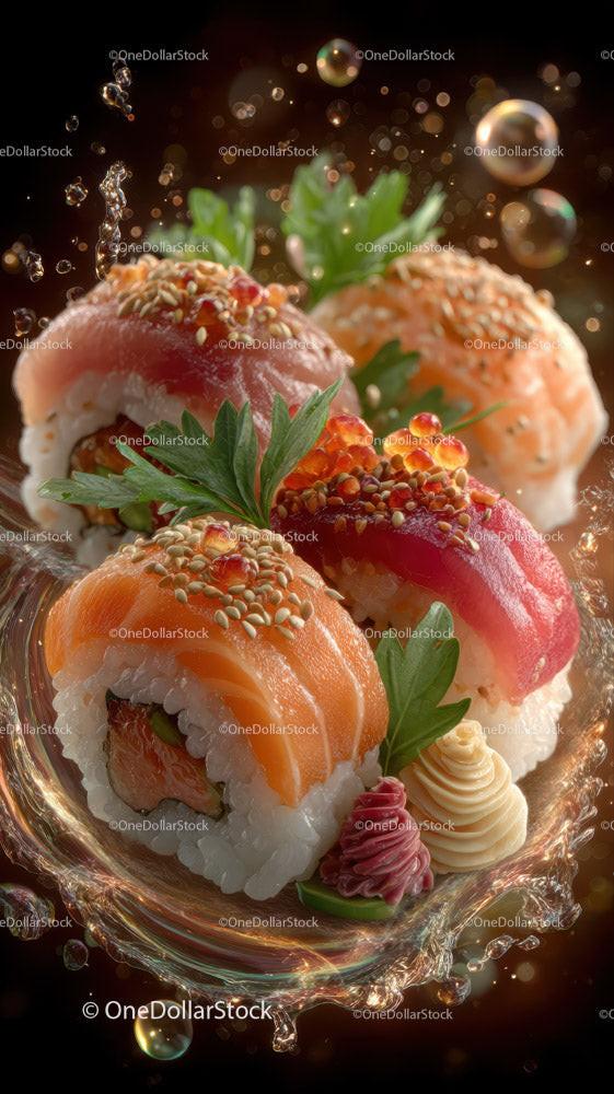 Colorful Sushi Platter with Salmon Tuna Eel and Vegetables Stock Photo Bundle preview 9