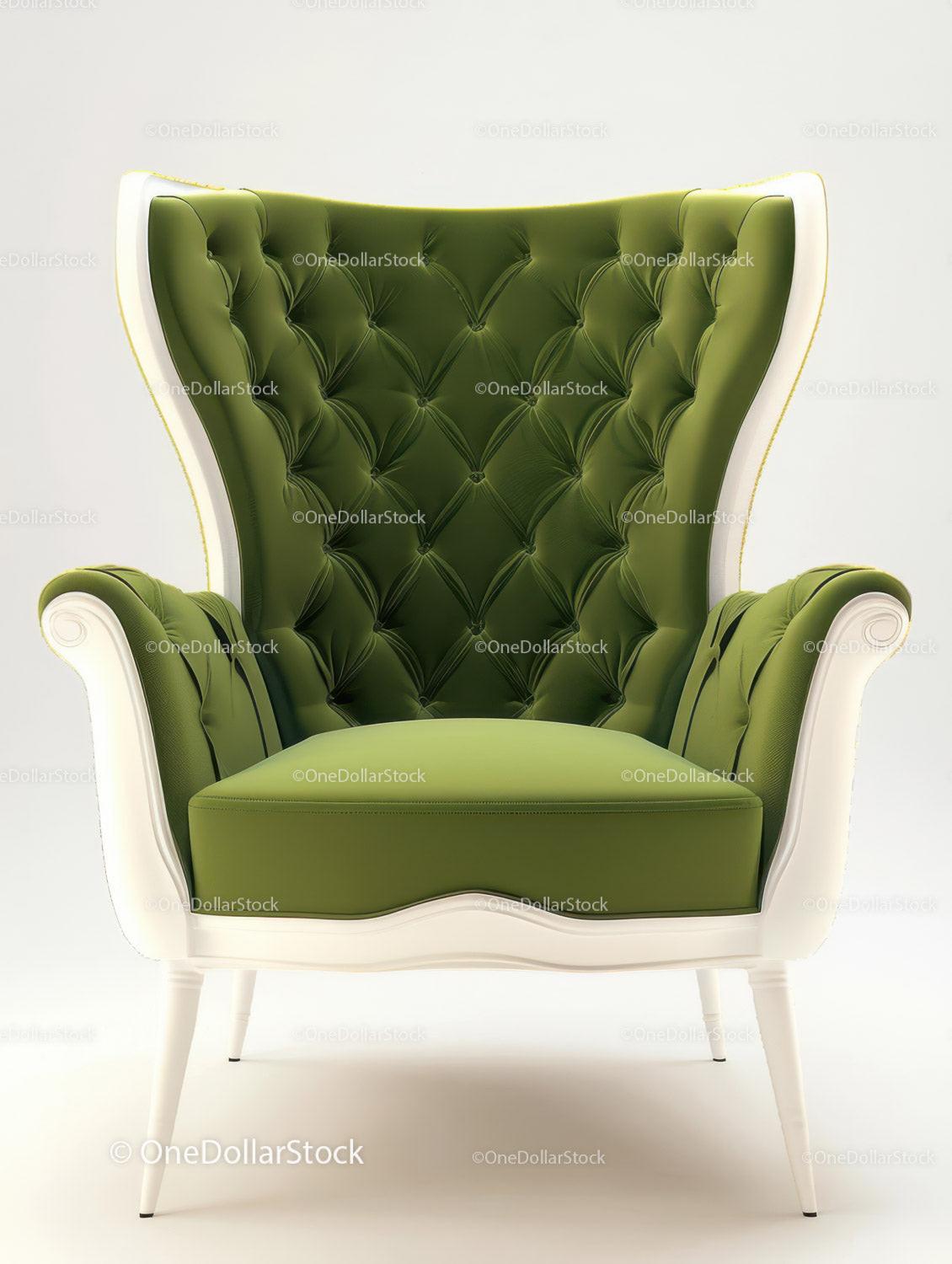 Luxurious Green Tufted Armchair with Classic Wingback Design