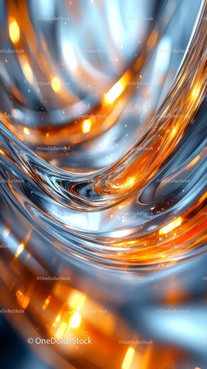 Abstract Metallic Glass Swirl with Vibrant Light Effects