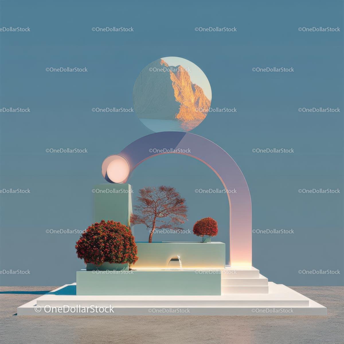 Futuristic Abstract Landscape with Vibrant Red Trees Stock Photo Bundle preview 27