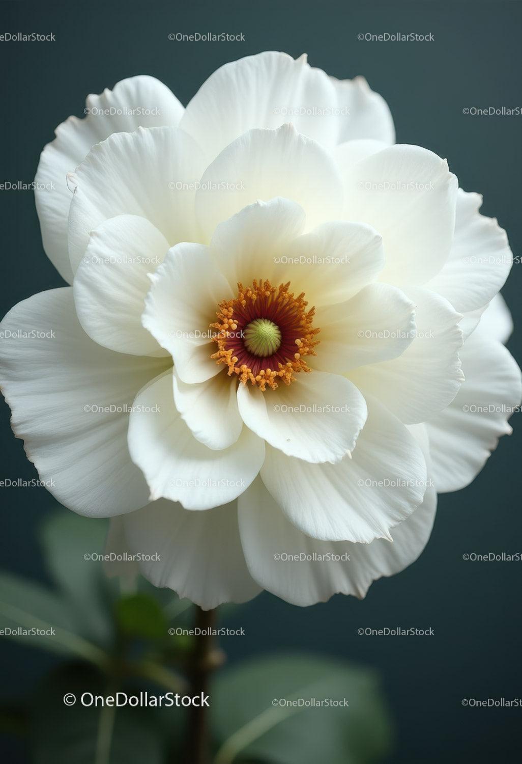 Elegant White Peony Bloom with Vibrant Orange Stamens Stock Photo Bundle preview 27