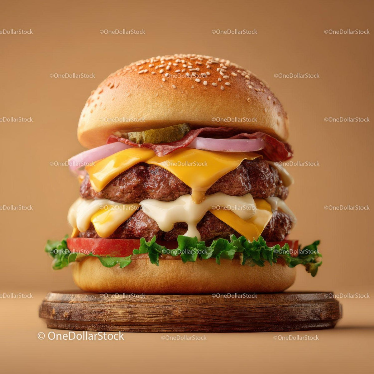 Gourmet Cheeseburger with Cheese Lettuce Tomato Red Onions Stock Photo Bundle preview 23
