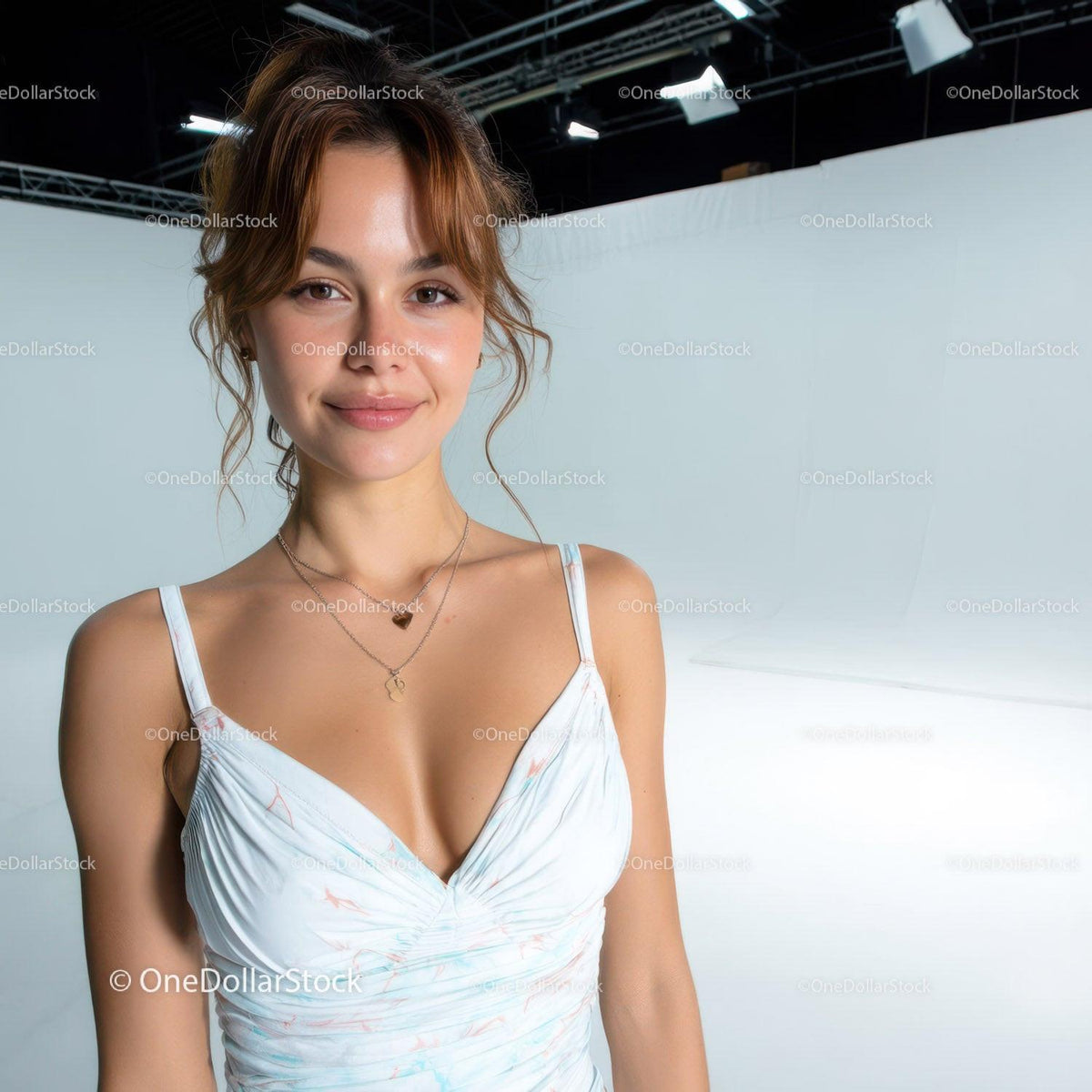 Smiling Woman in Casual Tank Top with Jewelry in Studio