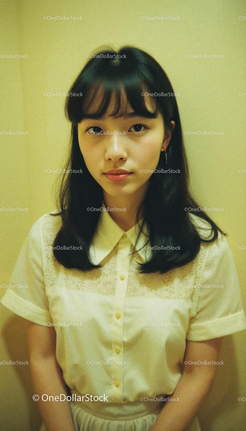 Young Woman with Wavy Black Hair in Casual Outfit Portrait Photo