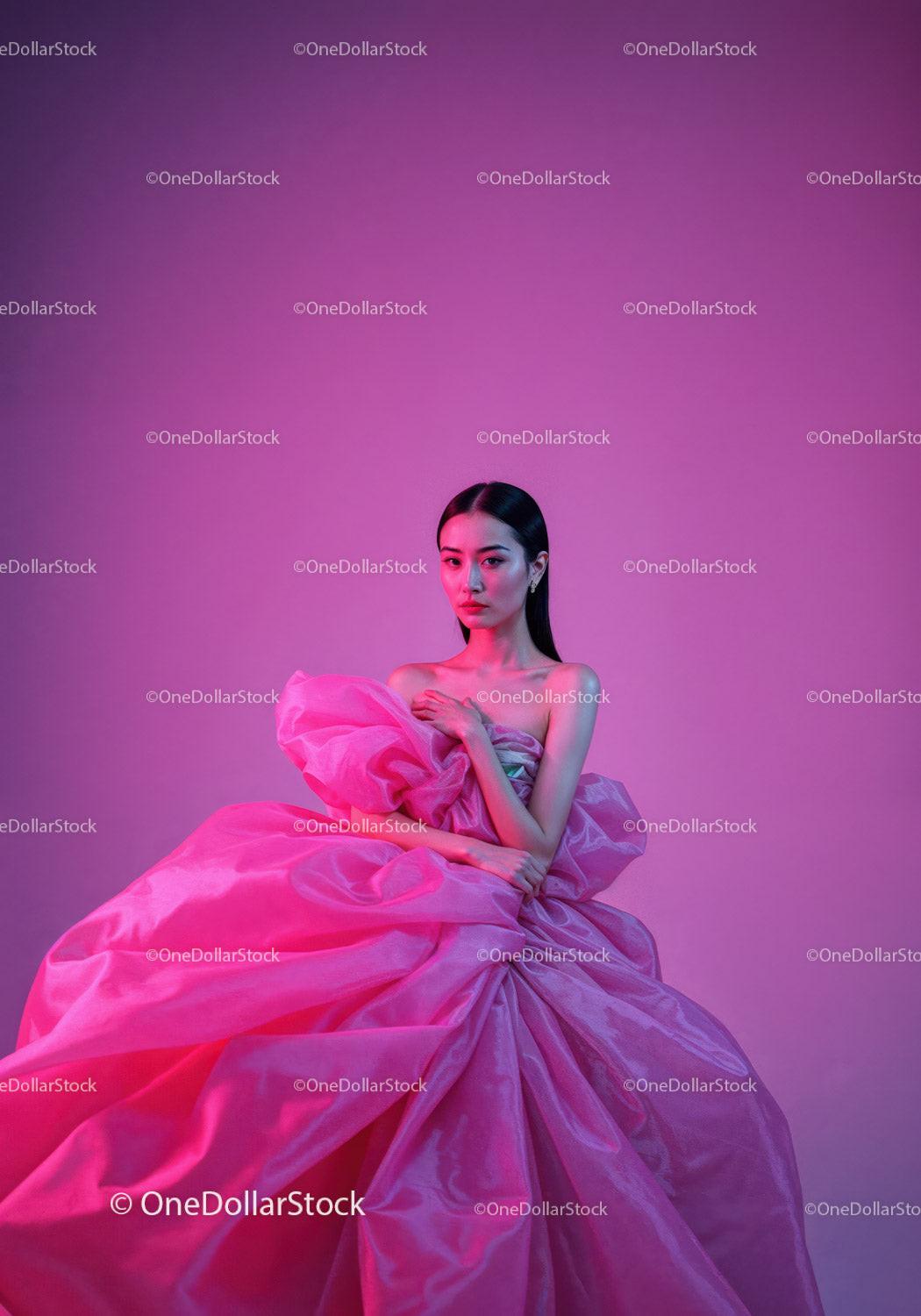 Elegant Female Model in Pink Dress with Vibrant Studio Lighting Stock Photo Bundle preview 22