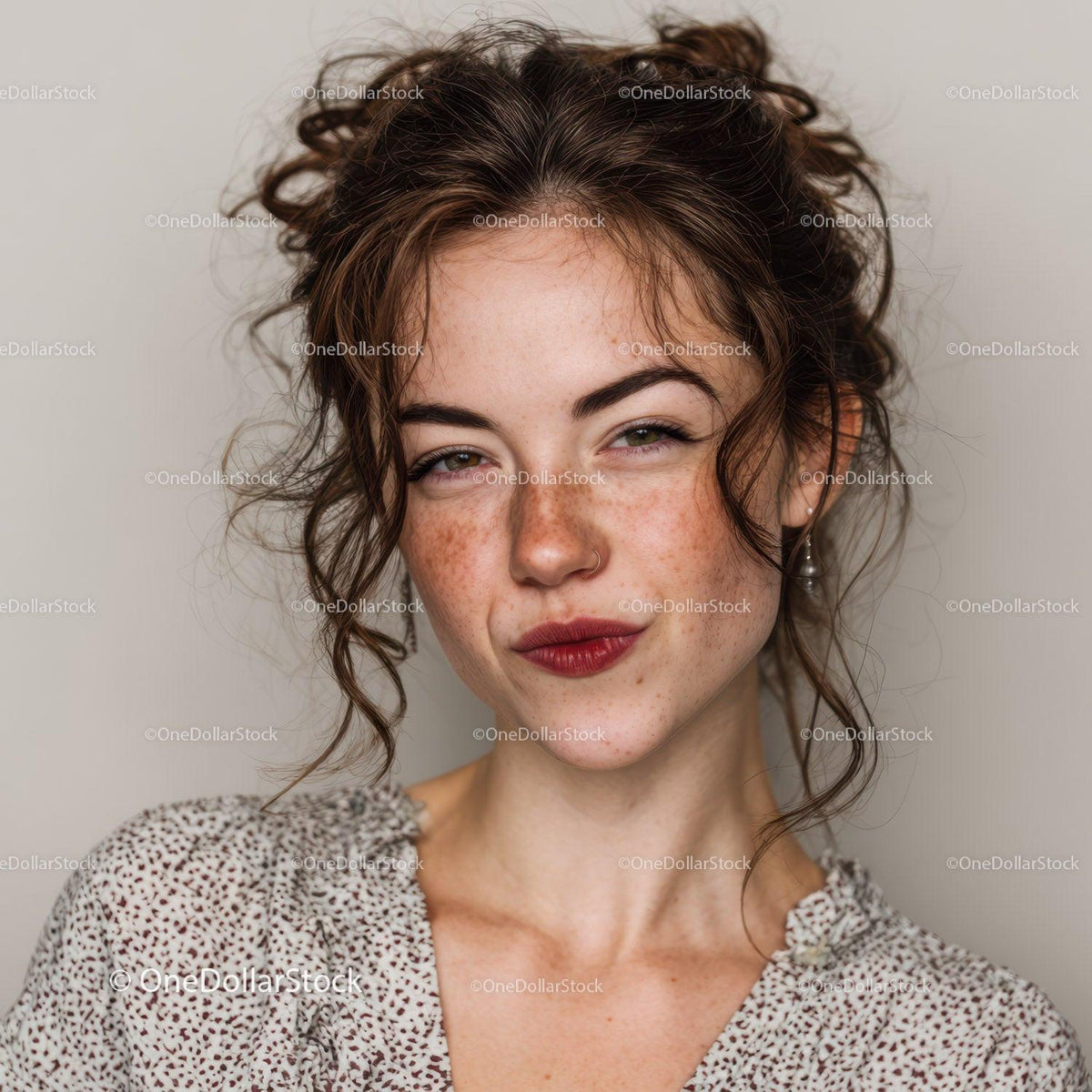 Confident Young Woman with Curly Hair Smiling Portrait