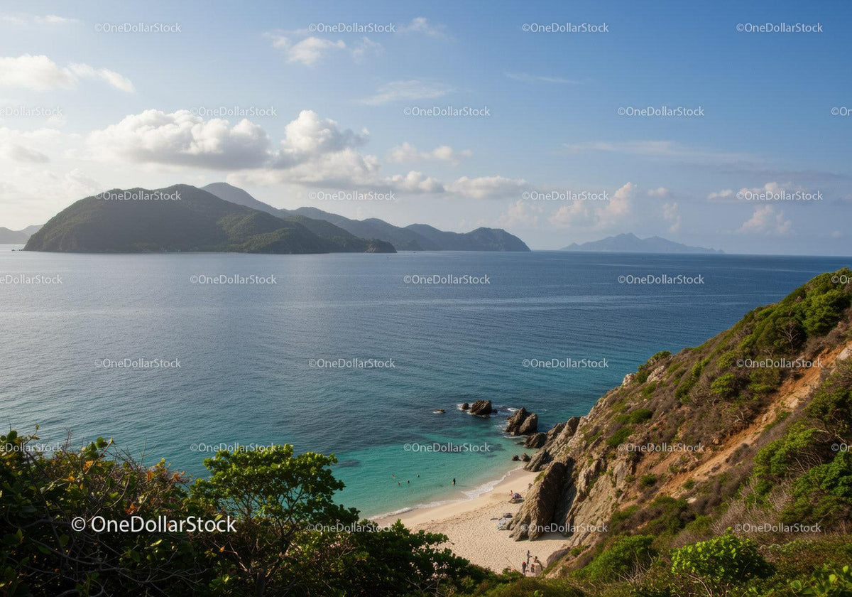 Beautiful Tropical Beach with Turquoise Waters and Rocky Cliffs