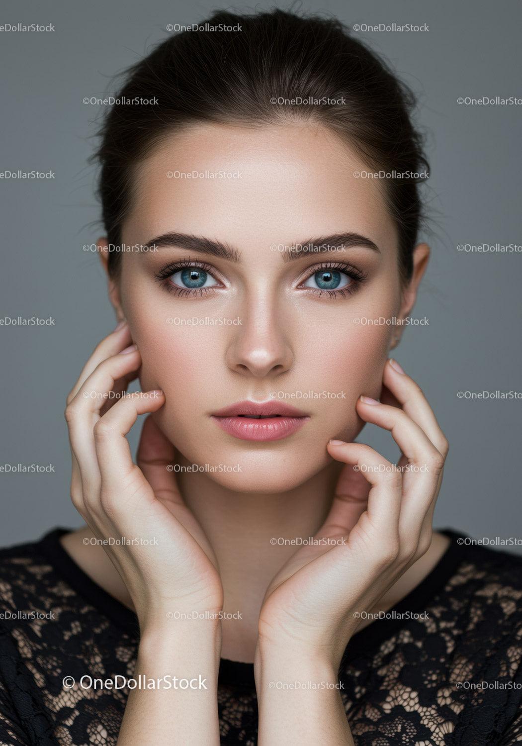 Portrait of a Beautiful Woman with Blue Eyes and flawless Skin