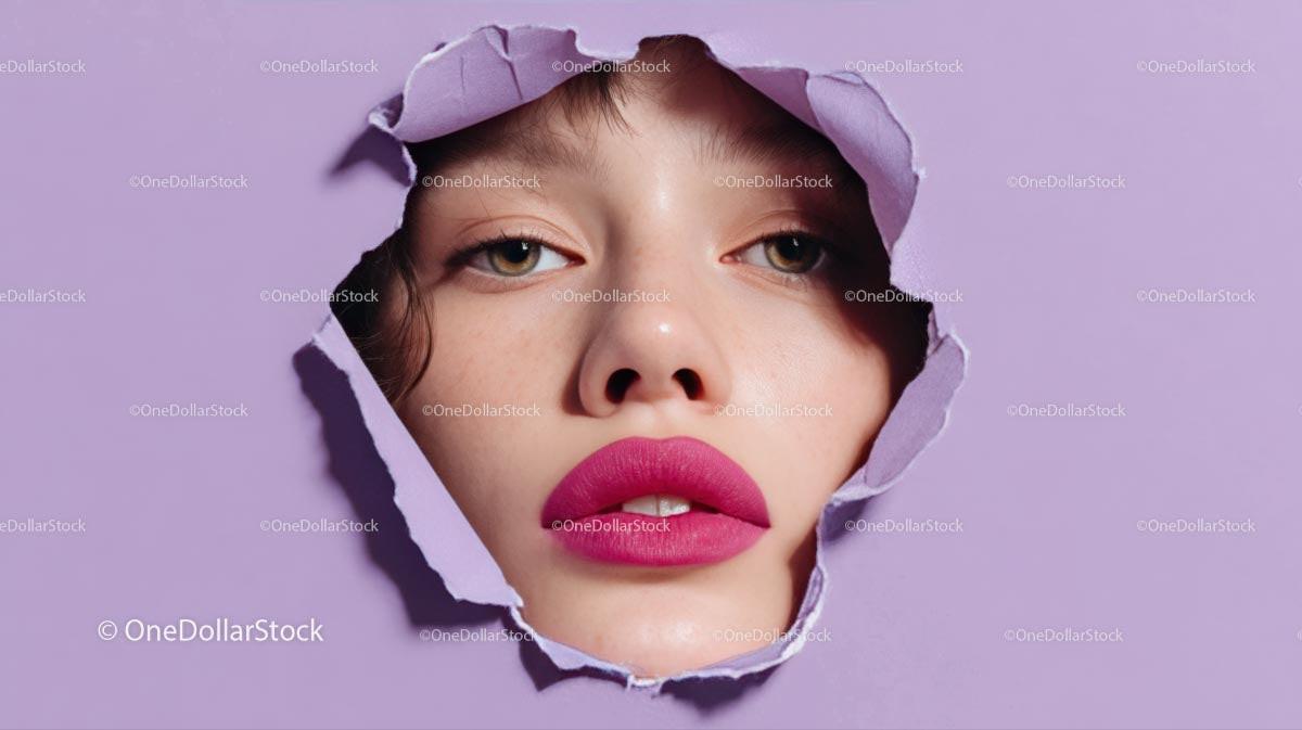 Close-Up Portrait of a Glamorous Model with Pink Lipstick Stock Photo Bundle preview 30