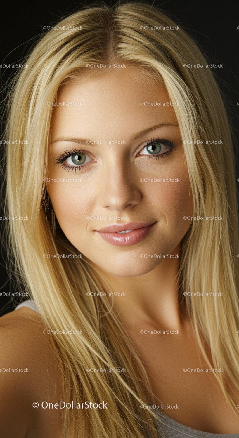 Close-Up of Beautiful Blonde Woman with Green Eyes