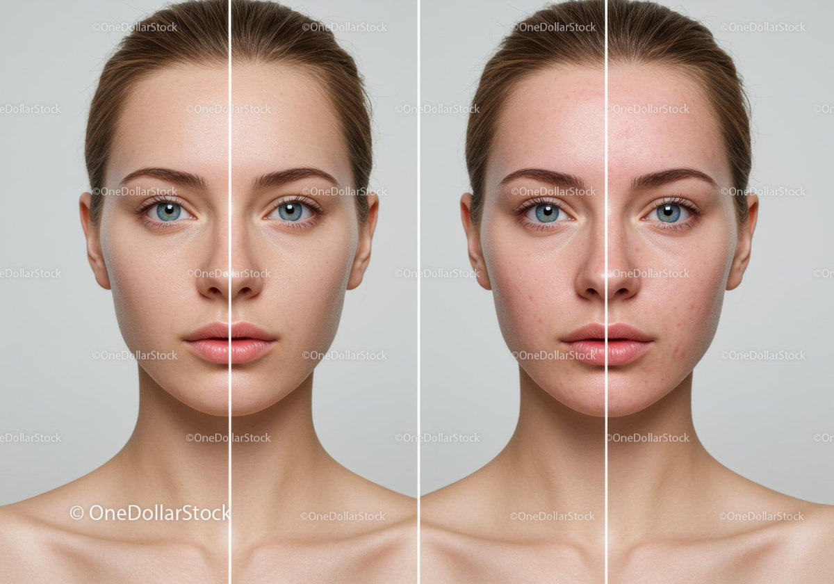 Before and After Skin Treatment Showing Clear and Acne-Prone Skin
