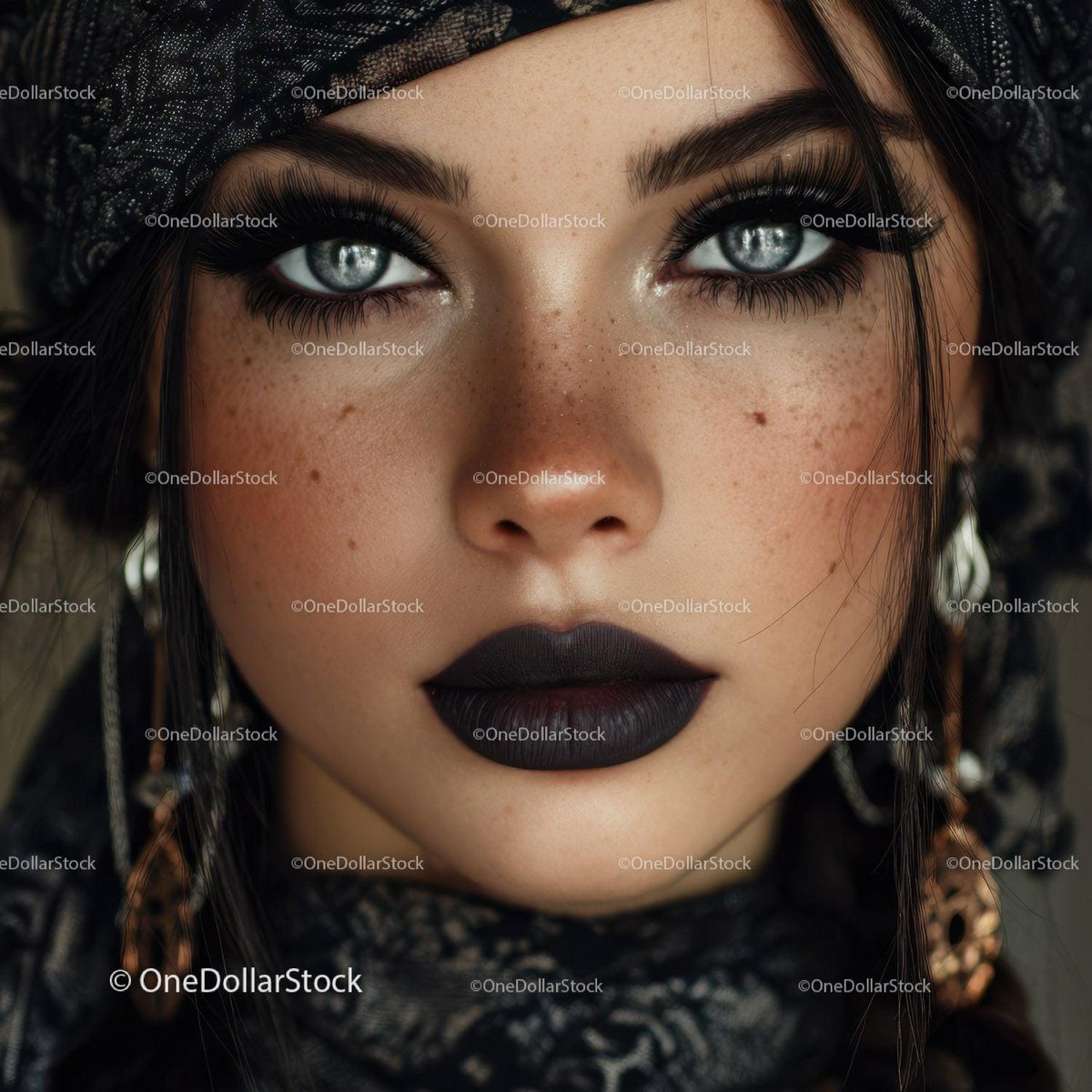 Glamorous Woman with Blue Eyes and Dark Makeup Stock Photo Bundle creative preview 4