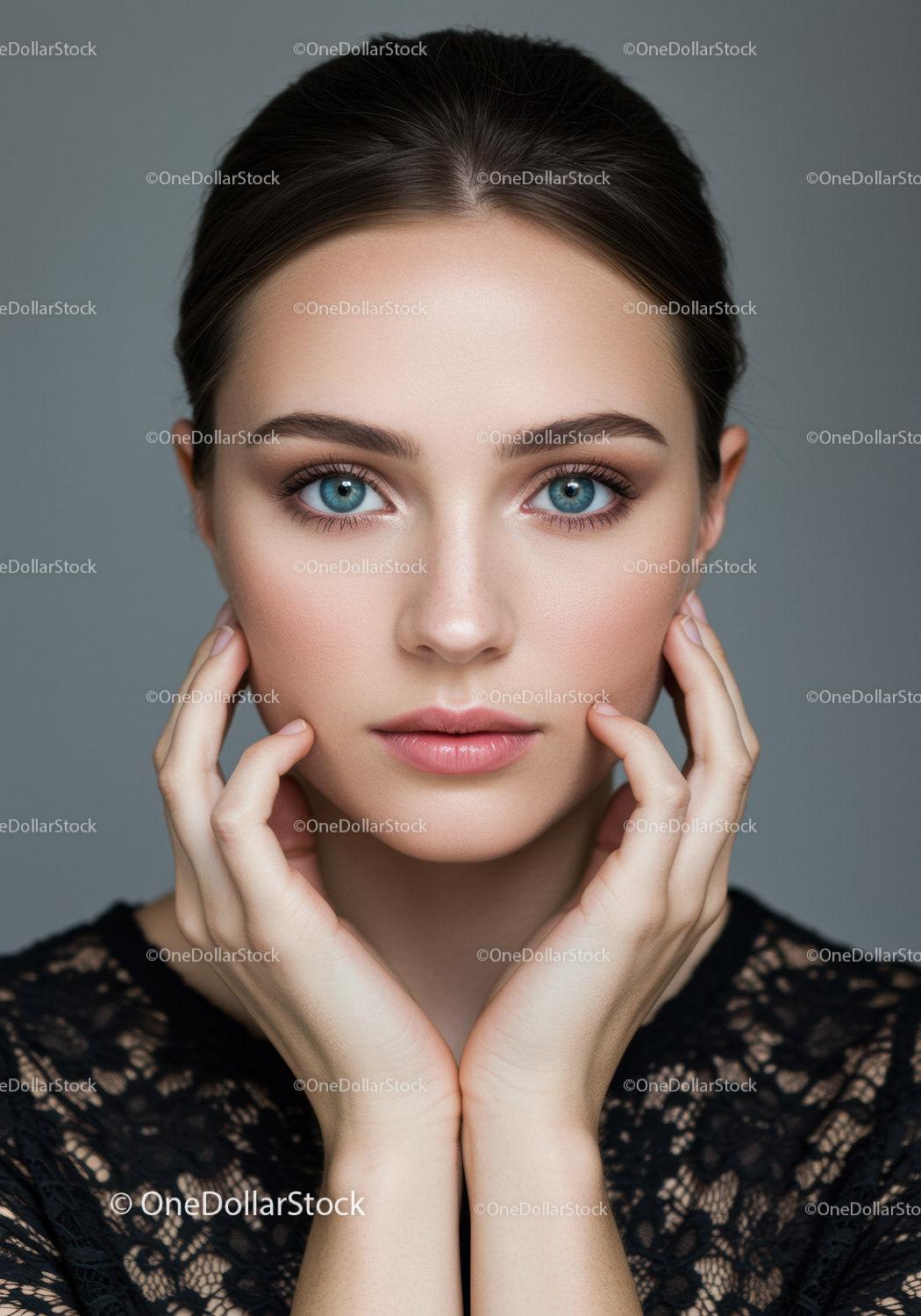 Elegant Portrait of a Woman with Blue Eyes and Flawless Skin