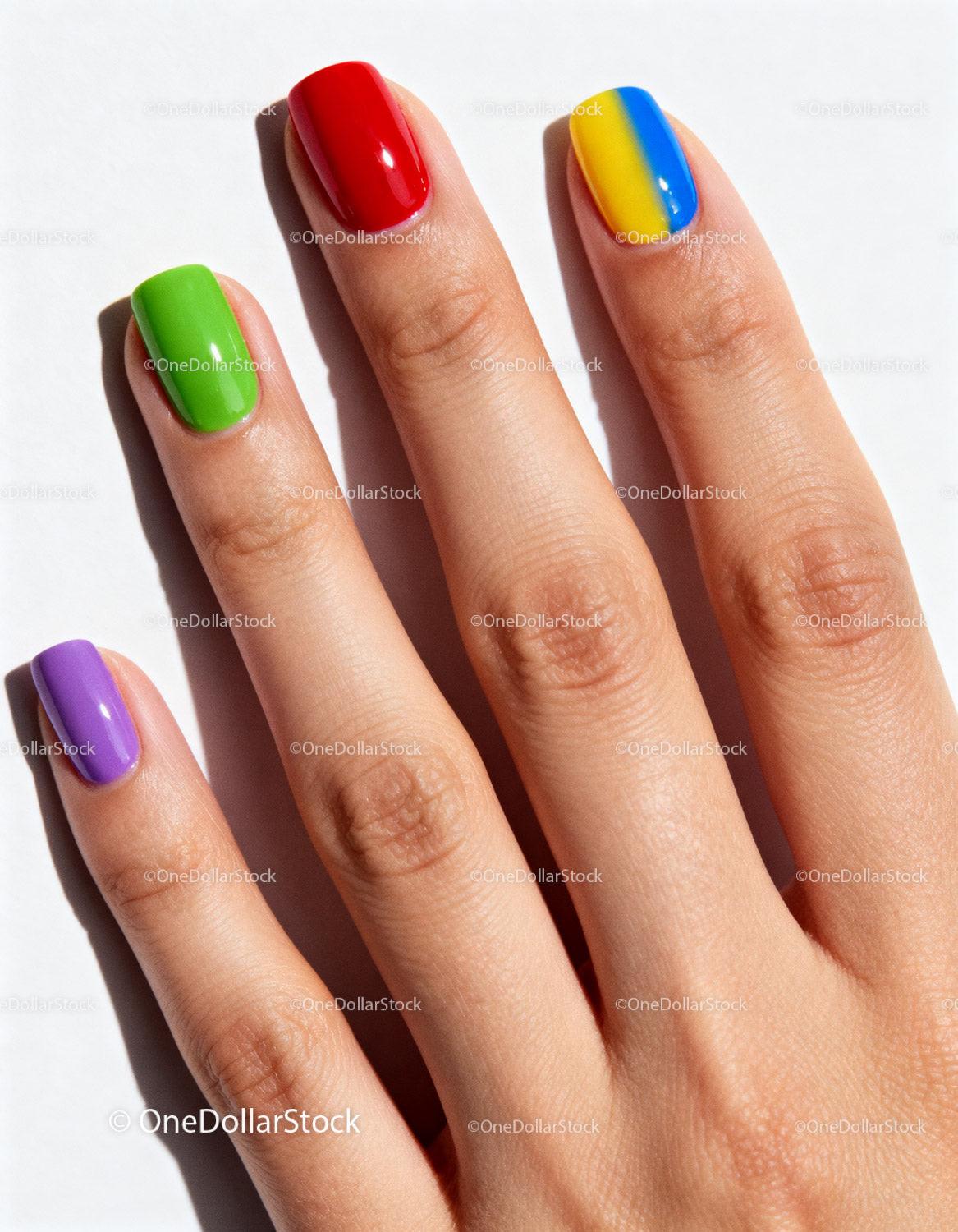 Close-up of colorful manicure on natural hand