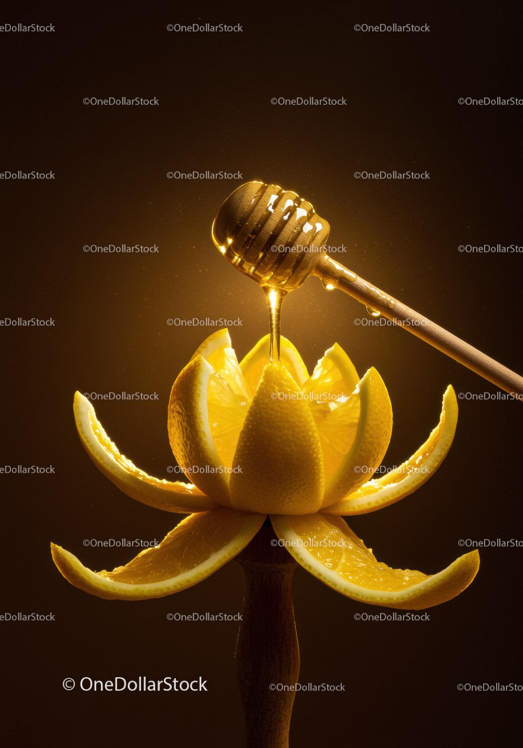 Honey Dripping Onto Sliced Lemon Blossom