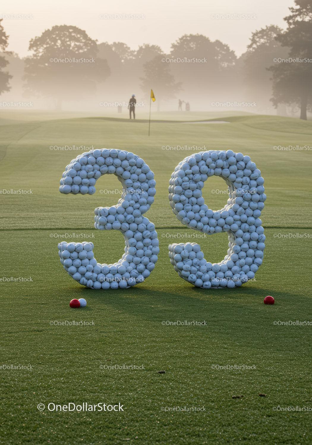 Golf Course with Large 39 Made from Golf Balls