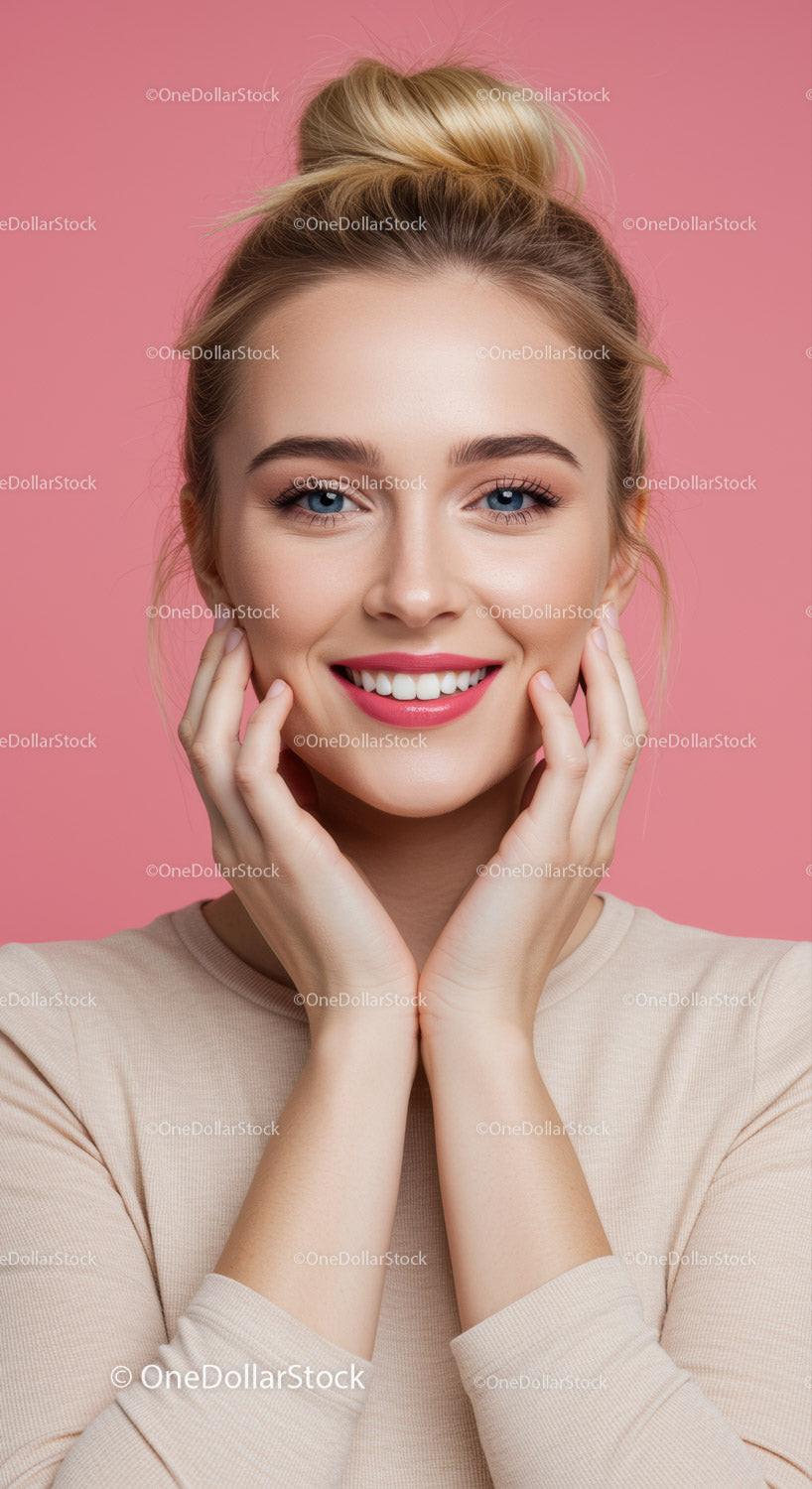 Vibrant Portrait of a Smiling Young Woman with Flawless Skin