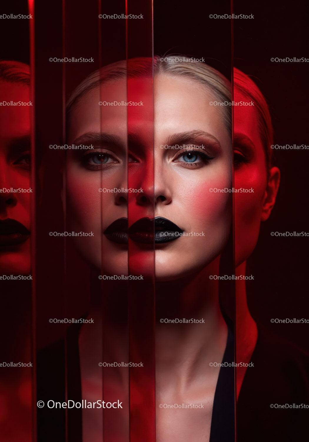 Futuristic Female Portrait with Red Lighting and Dark Makeup Stock Photo Bundle preview 12