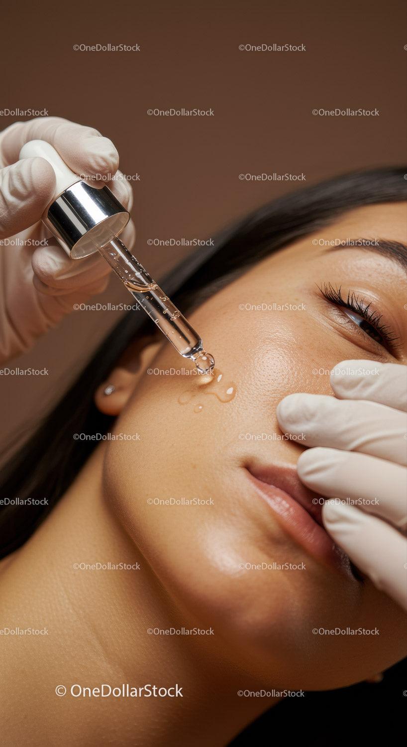 Close-up of Woman Receiving Facial Serum Treatment Beauty Concept