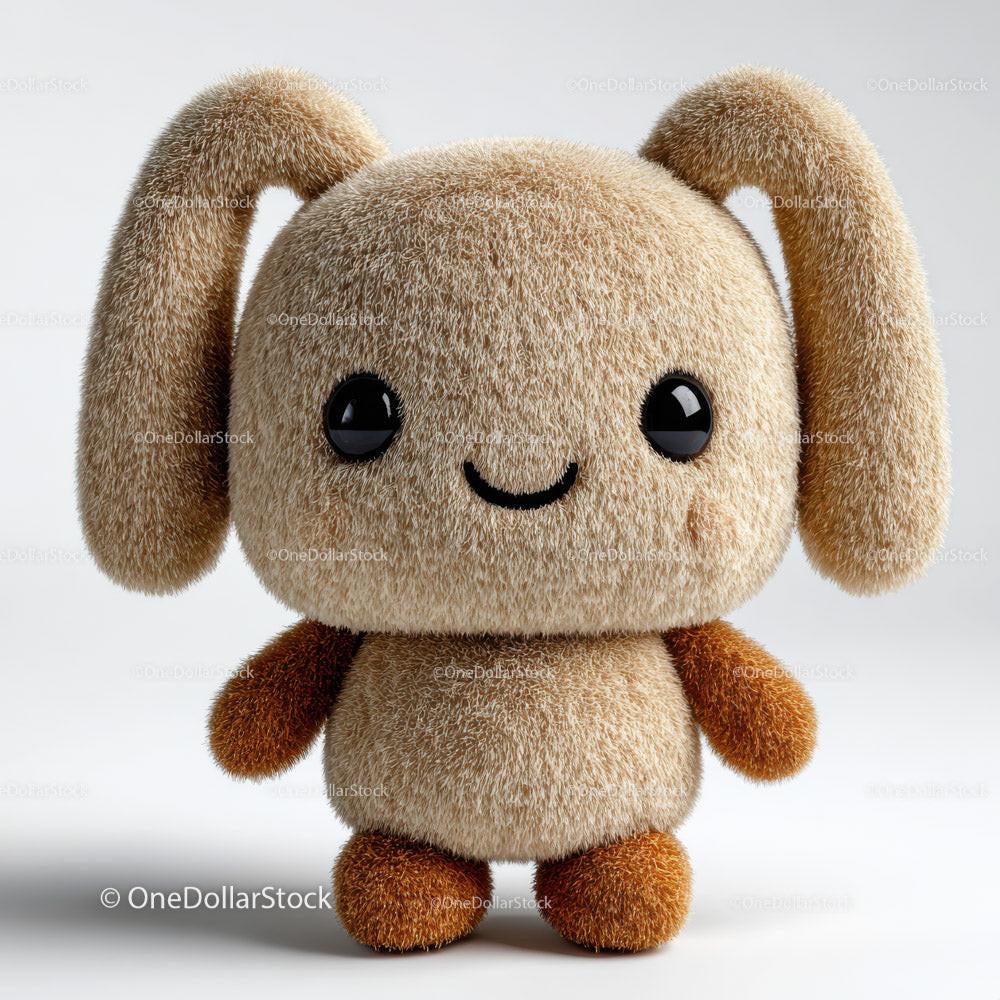 Plush bunny toy with floppy ears and round black eyes standing upright