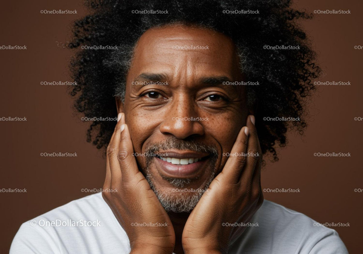 Close-Up Portrait of Smiling Mature Black Man with Natural Hair