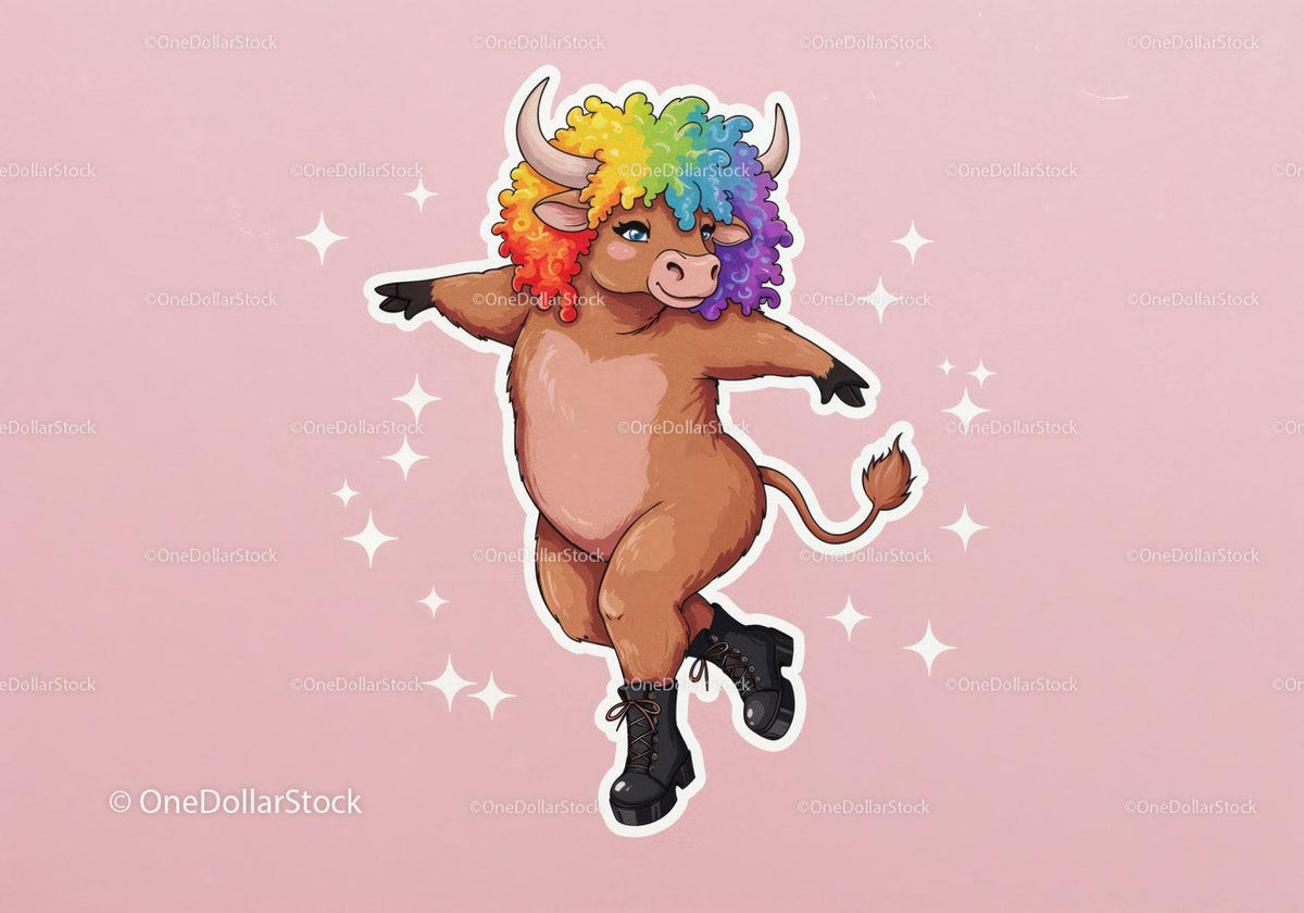 Colorful Cartoon Bull with Rainbow Hair in Funky Streetwear Stock Photo Bundle preview 17