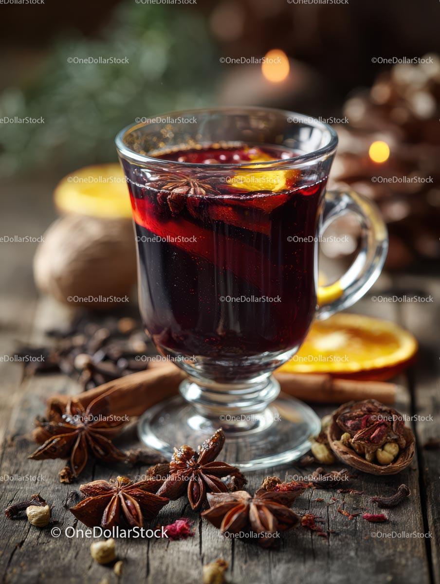Delicious Mulled Wine with Spices and Citrus Ingredients Stock Photo Bundle preview 15