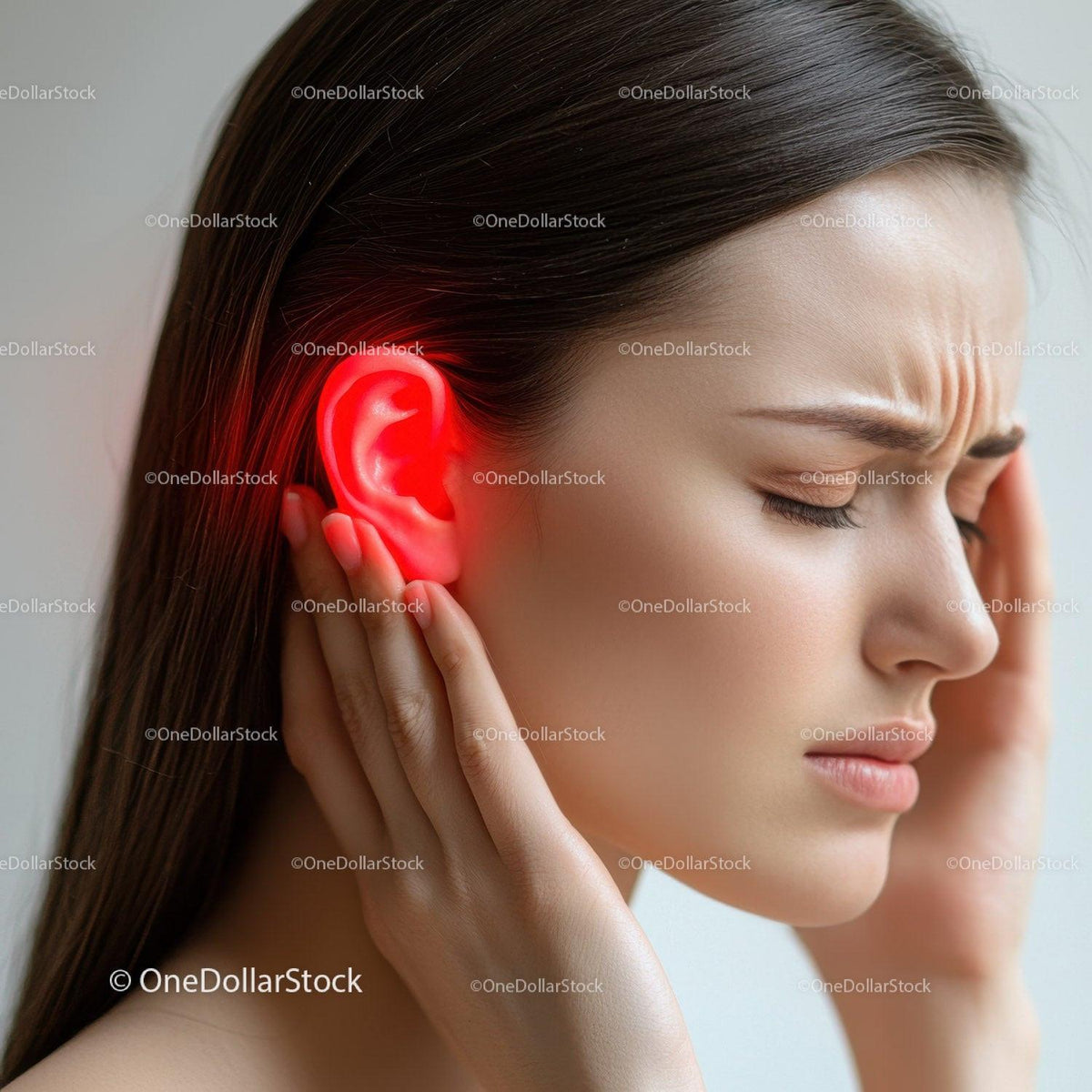 Woman with Ear Pain and Hearing Difficulties in Medical Consultation