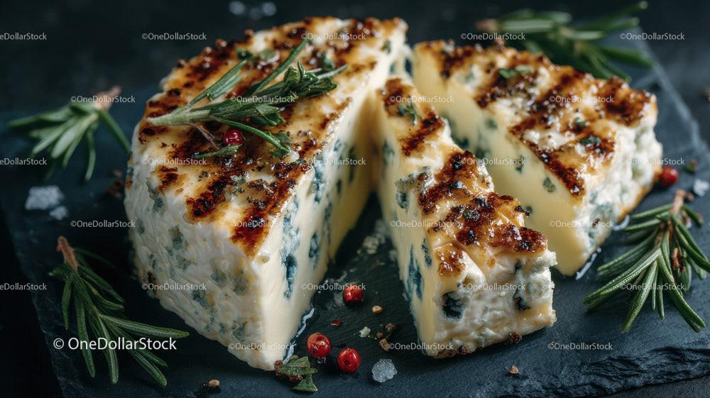 Artisan Blue Cheese Wheel on Dark Rustic Surface in Gourmet Food Setting Stock Photo Bundle preview 7