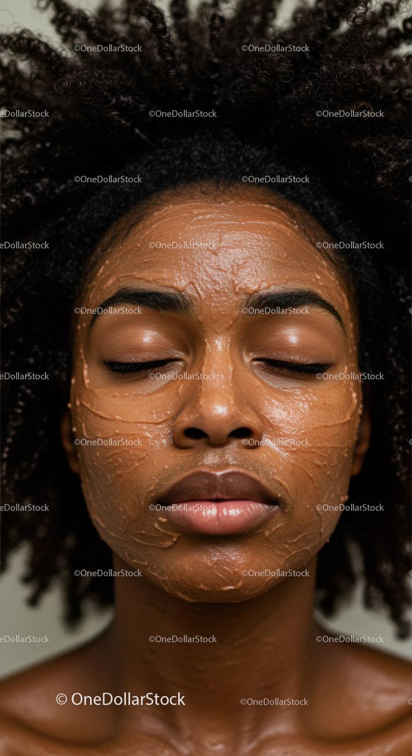 Close-up of Woman with Curly Hair Wearing Facial Mask for Skincare