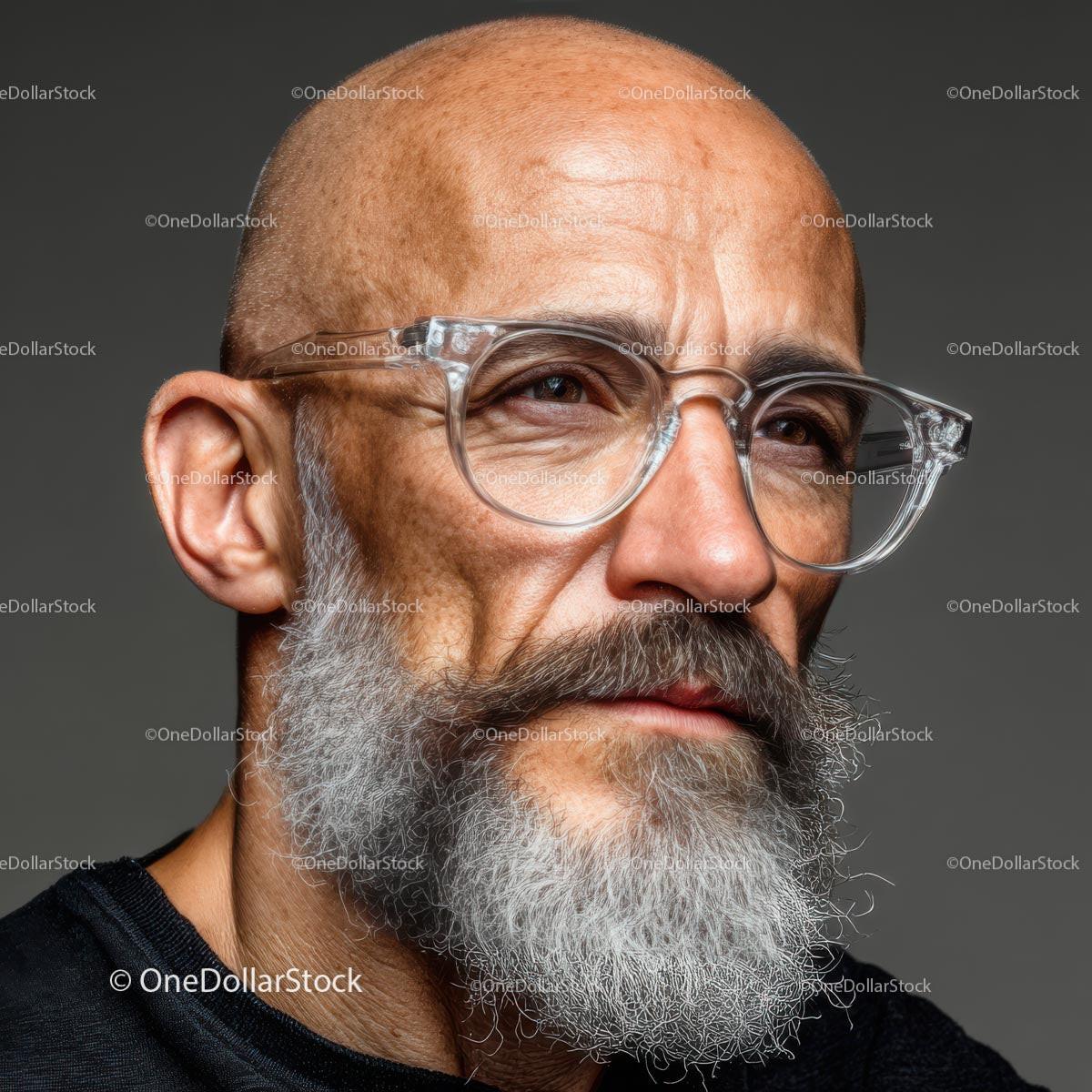 Mature Man with Glasses and a Thoughtful Expression in Portrait Stock Photo Bundle preview 25