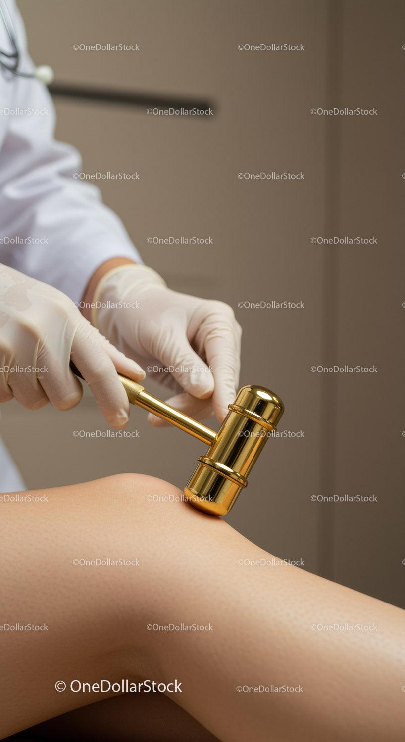Close-Up of Acupuncture Treatment with Gold-Tipped Needle on Patient's Back