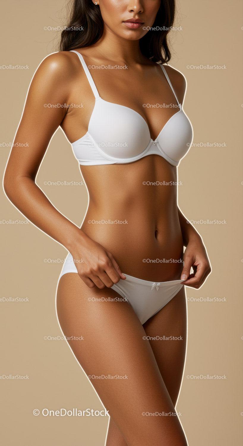 Elegant Woman in White Lingerie with Toned Body for Fashion and Beauty