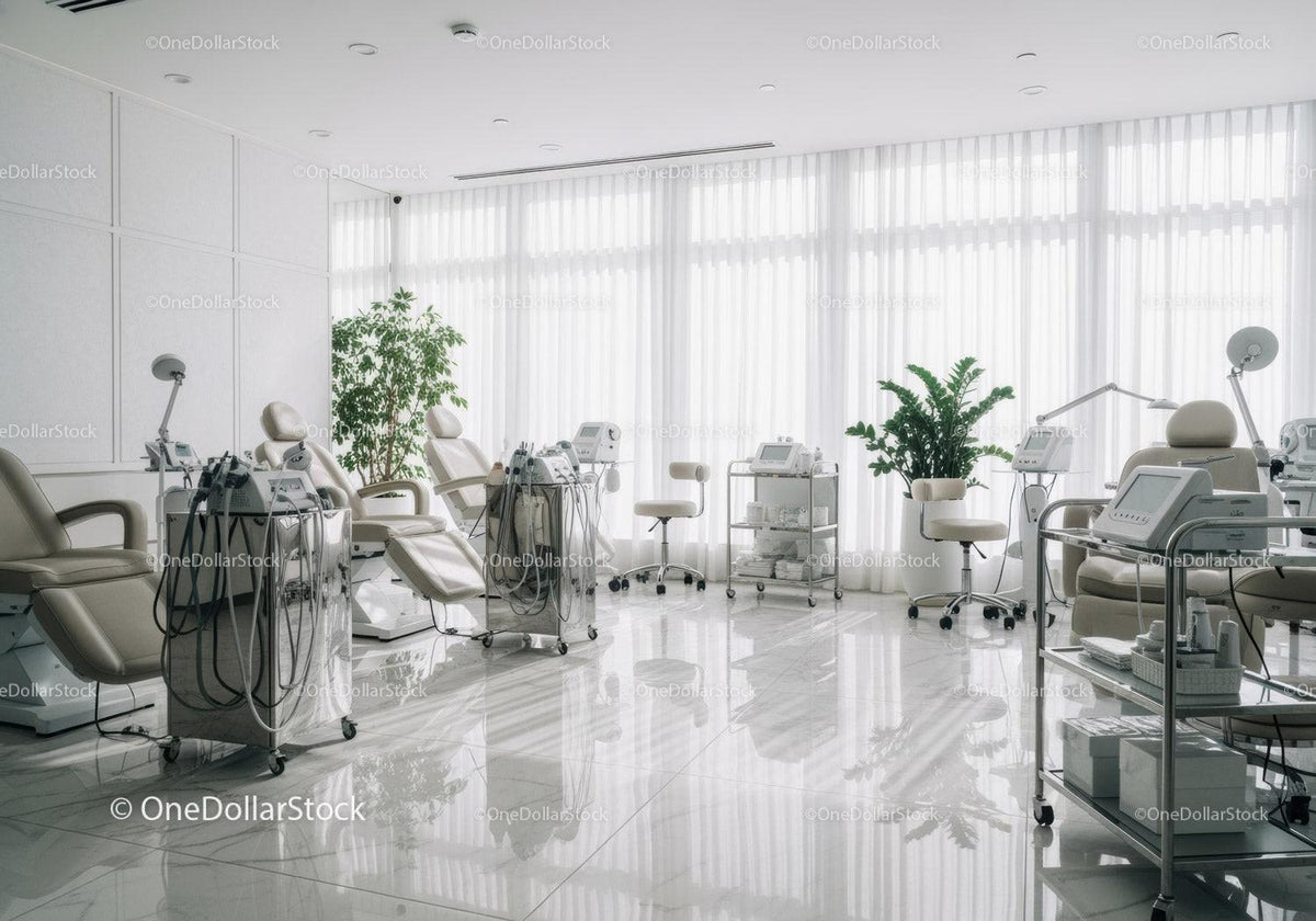 Modern Healthcare Clinic with Dialysis Machines and Patient Chairs