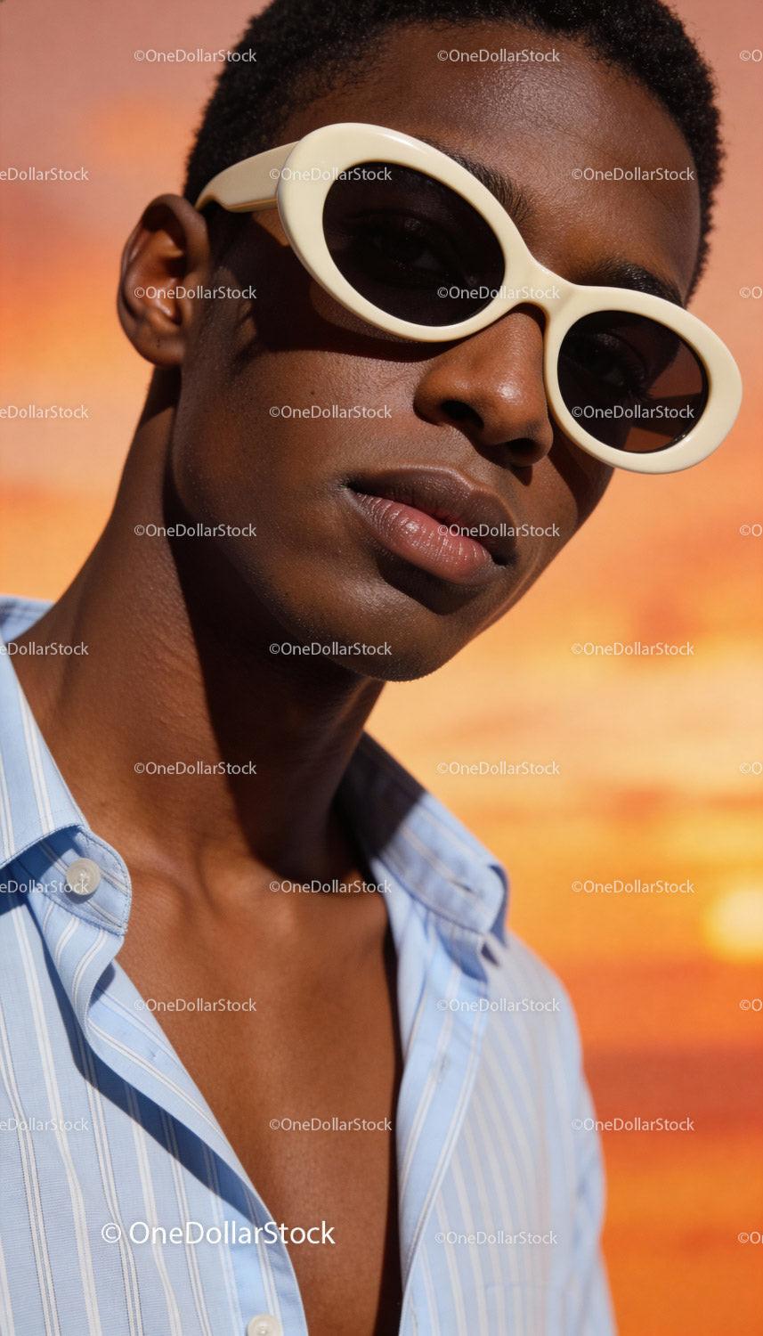 Confident young man wearing stylish oversized sunglasses