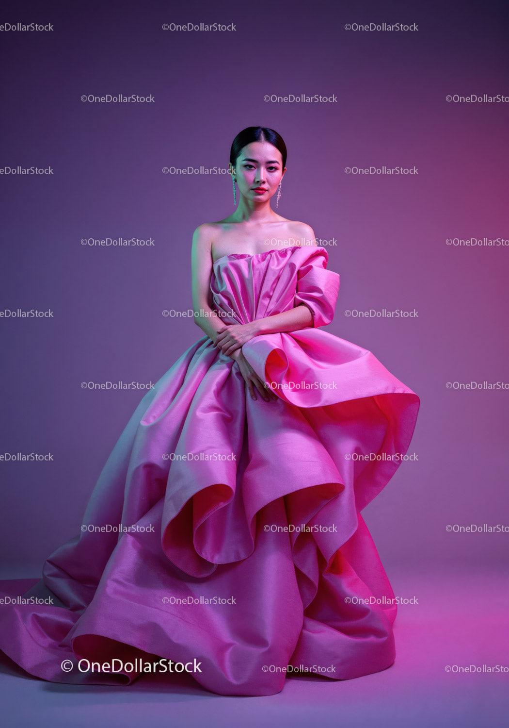 Elegant Female Model in Pink Dress with Vibrant Studio Lighting Stock Photo Bundle preview 6