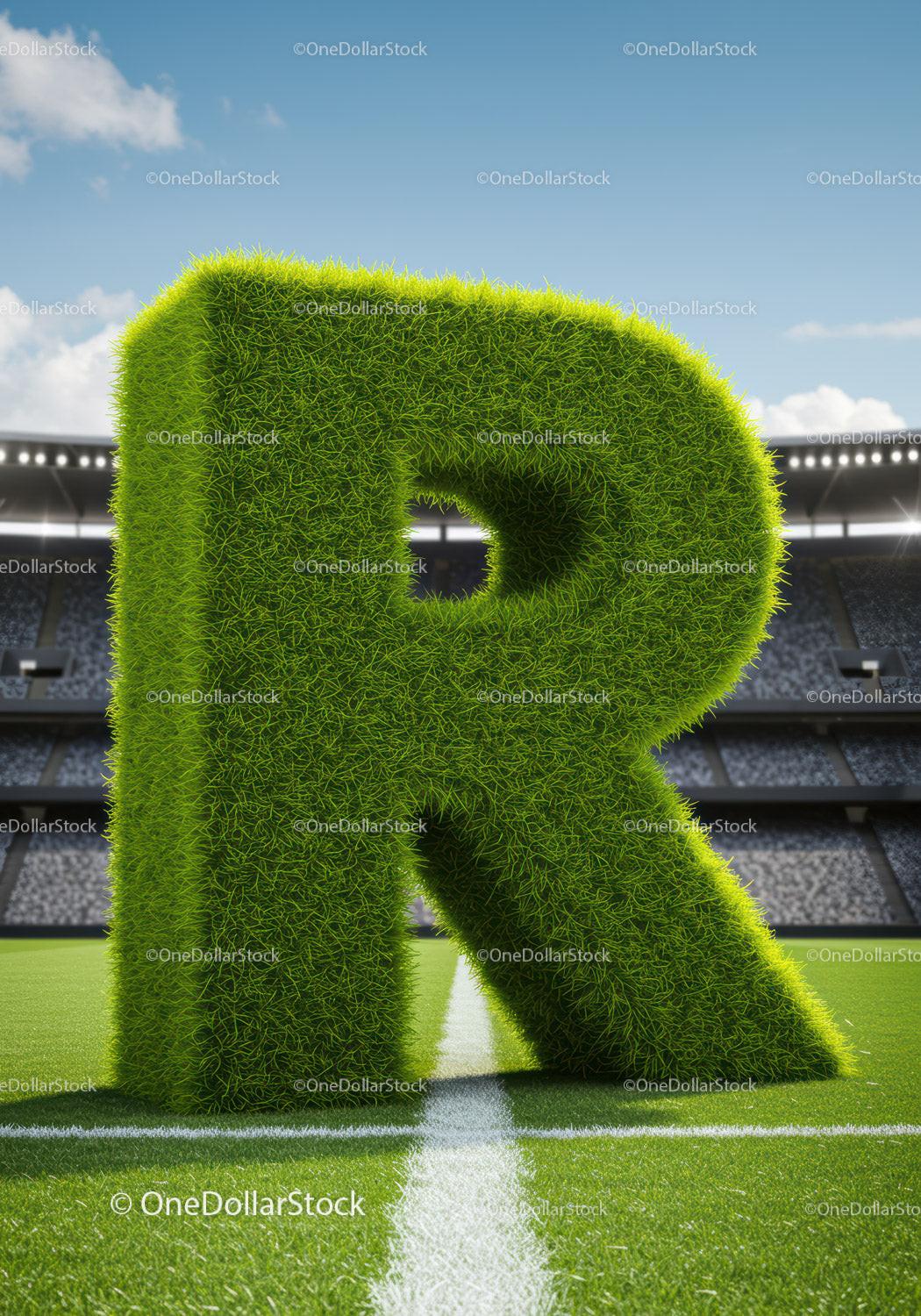 Giant Grass Covered Letter R on Soccer Field