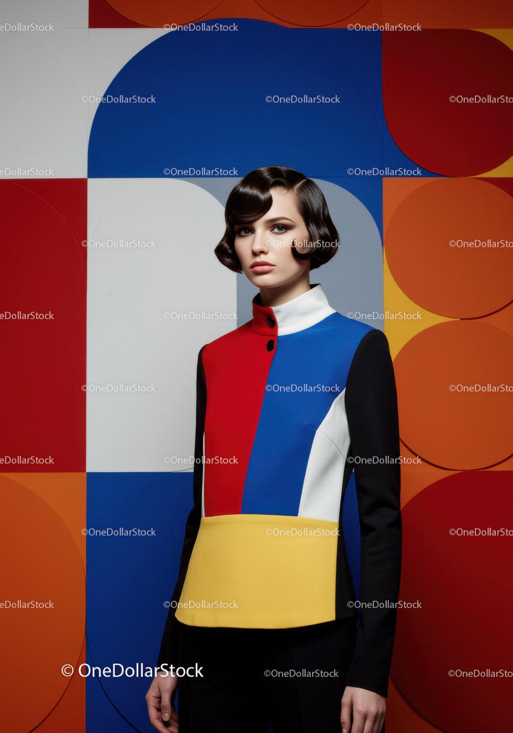 Modern model in bold geometric color block jacket